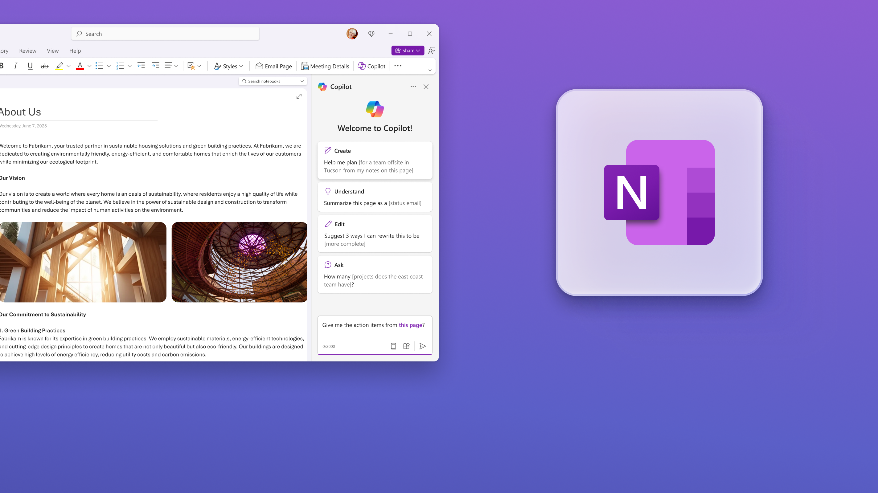 Header Image showing OneNote Copilot interface